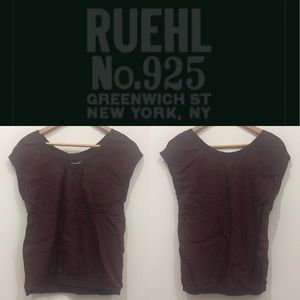 RUEHL No. 925 100% SILK BURGUNDY S/S TOP/BLOUSE
